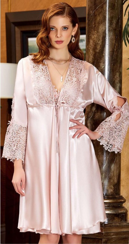 Lace robe and lace satin nightgown